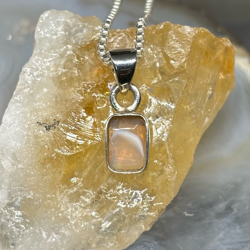 Orange Ray Mexican Fire Opal Custom .925 Sterling Silver Bezel Necklace